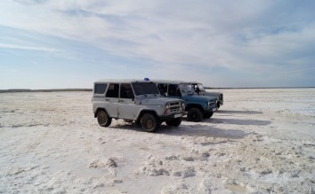 TRUCKS ON THE DESERT SAND 