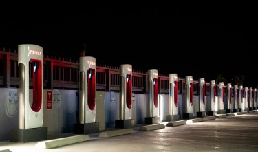 TESLA CHARGING STATION DURING THE NIGHT 