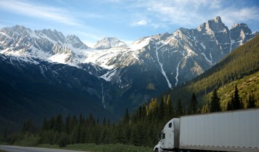 WHITE DUMP TRUCK NEAR PINE TREES DURING DAYTIME 