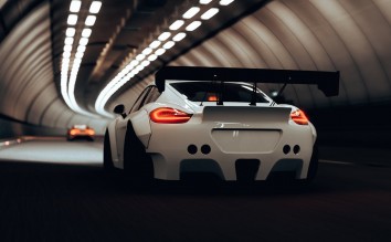 WHITE SPORTS CAR REAR VIEW 