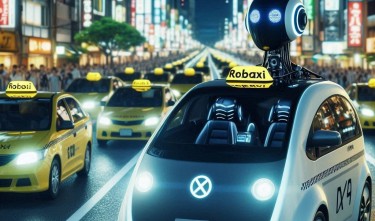 ROBOTAXI A BUSY NIGHT ROAD WITHOUT DRIVER